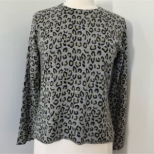 100% Cashmere Sweater  Womens S/M Grey Black Animal Print Cheetah Neutral Career
